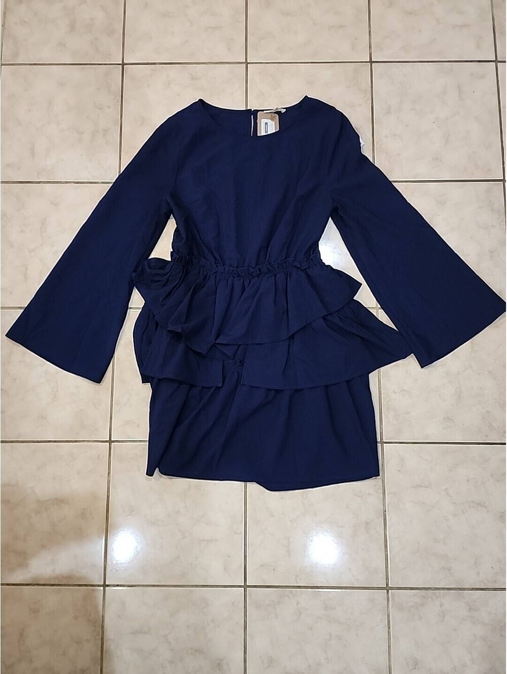 Entro Drees Navy L Flare Sleeves China Anchors Away Rufled